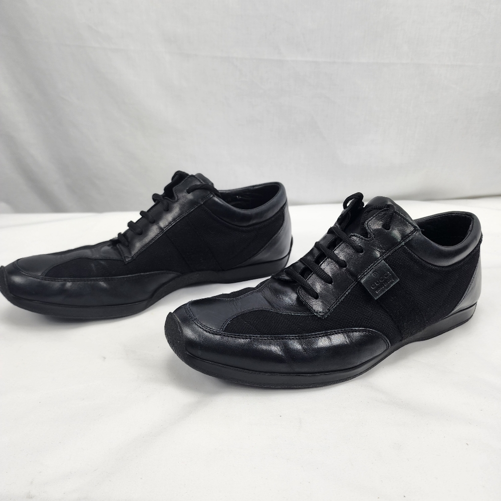 GUCCI Men's Leather and Canvas Black Sneakers Gucci Size 10.5 US 11 - Picture 2 of 9